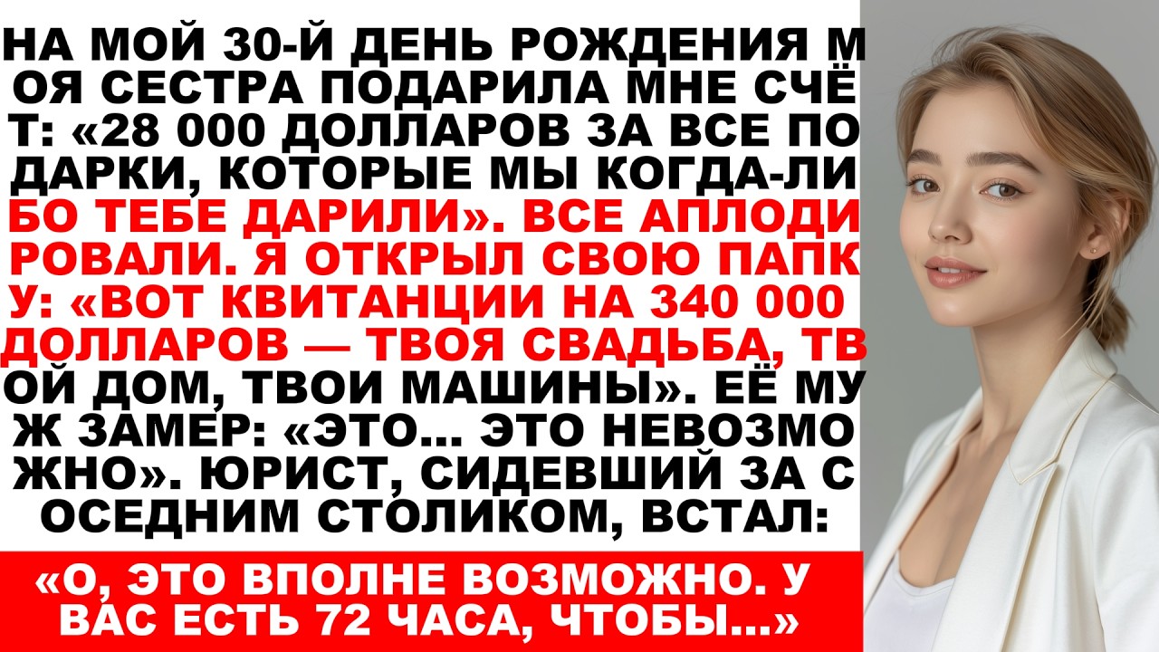 На моё 30летие сестра вручила мне счёт 28 000 долларов за все подарки которые мы когда-либо тебе...