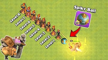Spiky Ball vs Every Level Defenses | Clash of Clans