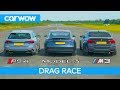 Tesla Model 3 P vs BMW M3 vs Audi RS4 - DRAG RACE, ROLLING RACE & BRAKE TEST