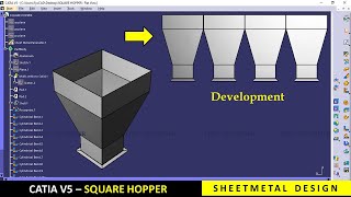 CATIA V5 | Sheetmetal design tutorial for beginners | Square Hopper