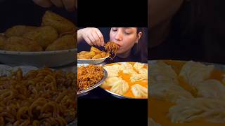 ASMR EATING BLACK BEAN NOODLES,JHOL MOMO WITH CHUTNEY@FoodieJD#mukbang#asmr#food#eating#streetfood
