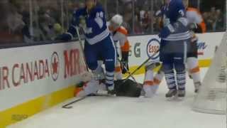 Korbinian Holzer boarding major on Tye McGinn. Feb 11th 2013
