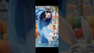 Cute Rabbit VS Lazy Donkey! 🐰🐴 GIANT WATER SLIDE | Funny AI Animation #Shorts