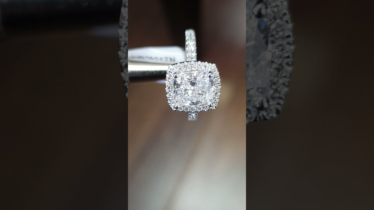 GIA Certified D/VVS1 2.11 Carat Cushion Diamond Halo Engagement Ring, Platinum - R1683