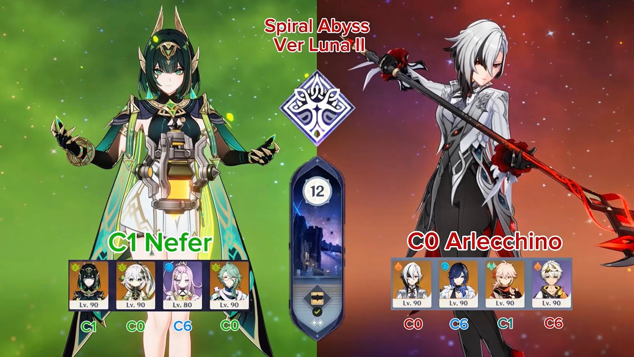C1 Nefer ( no dmg ) & C0 R1 Arlecchino || Spiral Abyss V. Luna II ...