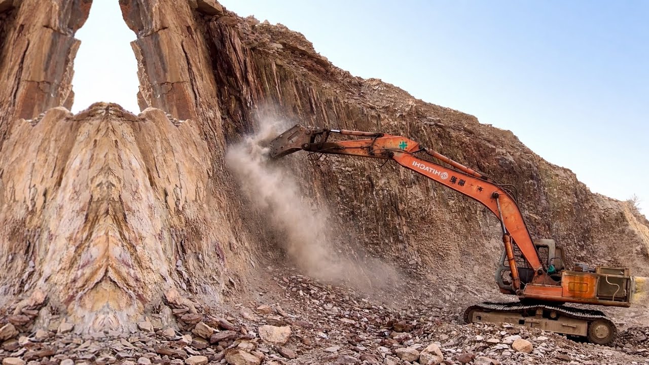 Excavator Breaking Mountain Rocks – Extreme Heavy Equipment Power #excavator 
