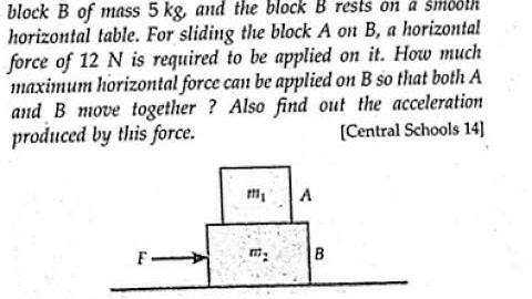 A block A of mass 4 kg is placed on another block B of mass 5 kg, and the block B rests on a smooth