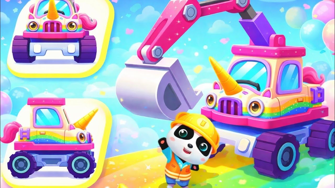 Unicorn Excavator Game for Kids 🦄🚜 | Baby Panda Construction Fun | Learning Colors 