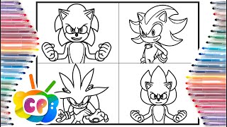 Sonic vs Shadow coloring pages/ Sonic, Silver, Shadow, Super Sonic/ How to draw Sonic
