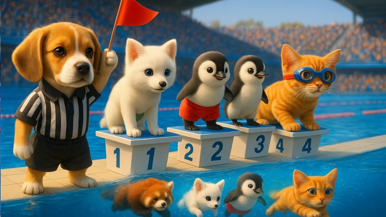 Epic Cute Animal Swimming Race 🐾🏊‍♂️ | Kitten vs Penguin vs Fox vs Red Panda! 