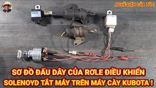 Sơ đồ đấu dây của rơle điều khiển solenoyd tắt máy trên máy cày Kubota.