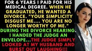 I paid for his medical degree for 6 years, then he divorced me—until the judge opened my envelope