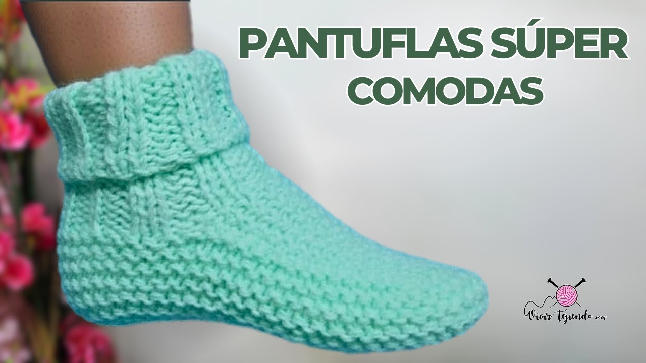 Semi Botín a dos Agujas para Mujer con Punto Elástico Doble y Arroz – Pantuflas para  Adultos