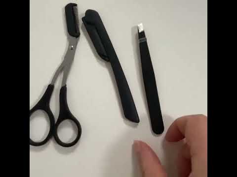 Набор для коррекции формы бровей триммер-ножницы+складная бритва+пинцет скошенный, видео 1