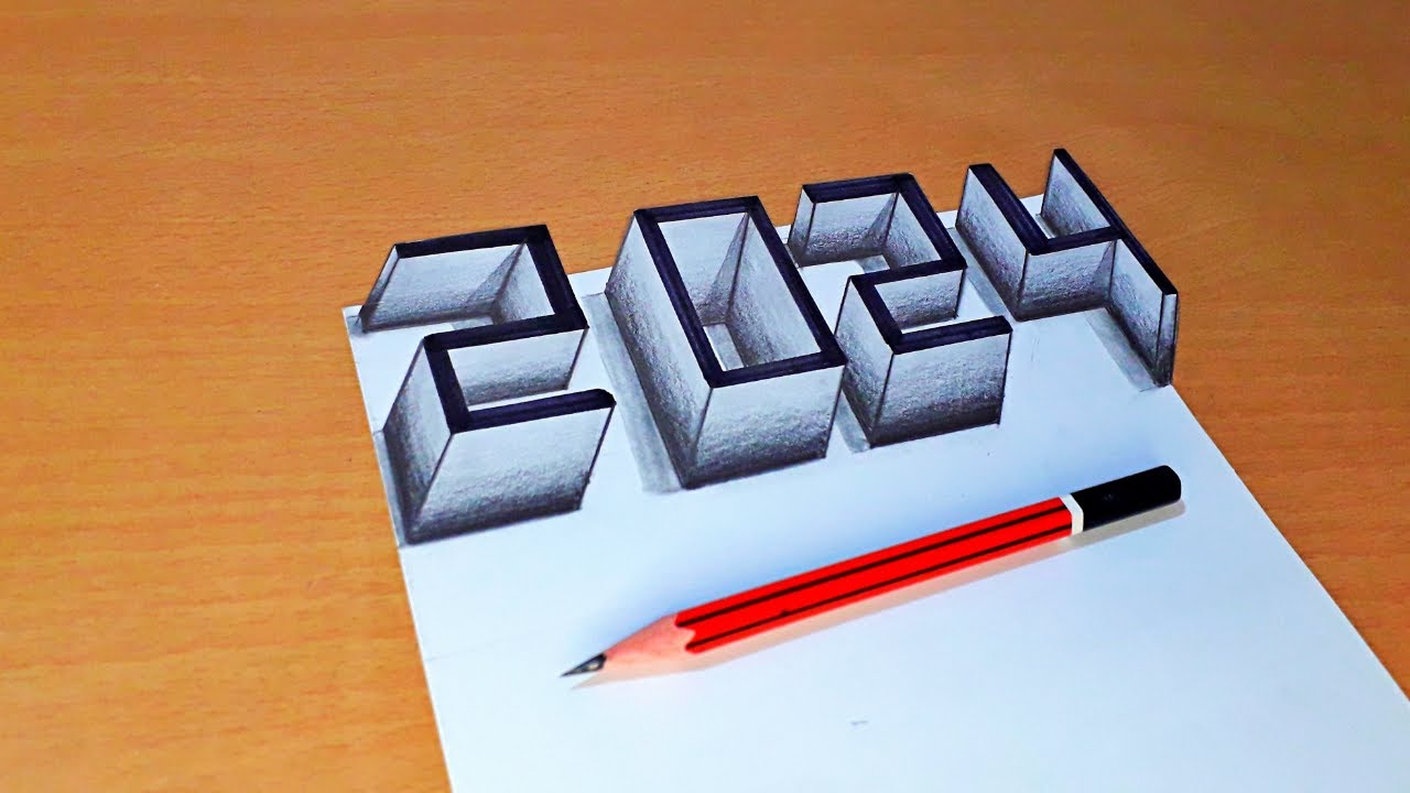 2024 3D Drawing | How to Draw 2024 Numbers in 3D | new year drawing ...