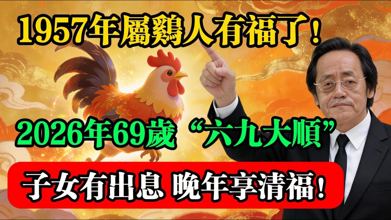 1957年屬雞人有福了：2026年69歲“六九大順”！子女有出息，晚年享清福！#屬雞運勢 #生肖雞 #生肖運勢 #2026運勢 #倪海厦 #易經命理 #台灣命理