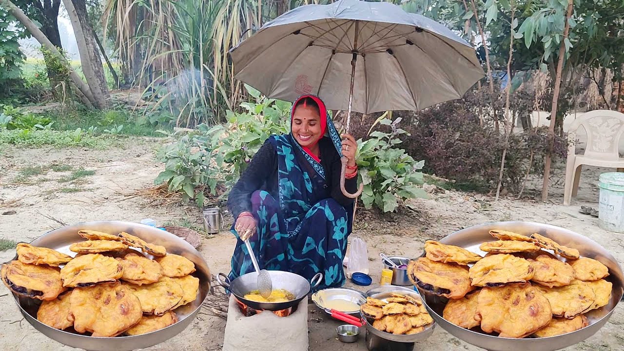 कड़ाके की ठण्ड में मैंने बनाया अदरक वाली स्पेशल चाय के साथ बैंगन का स्वादिस्ट और कुरकुरा पकौड़ा ||