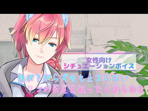 【咳/体調不良/熱】熱が下がらず咳も止まらない俺様狼クンの尻尾を触ったら怒られた【女性向けボイス/기침 음성/Cough voice】