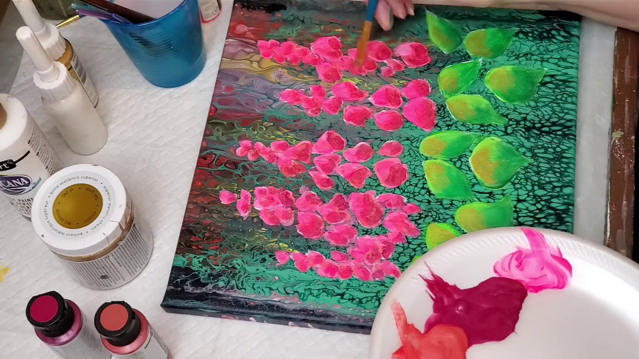 DA198 FOXGLOVES Embellished on Acrylic Swipe with DecoArt with Sandra Lett 022720