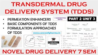 TDDS || Basic Components || Formulation approaches || Permeation enhancers || P2 U3 || Ndds Carewell