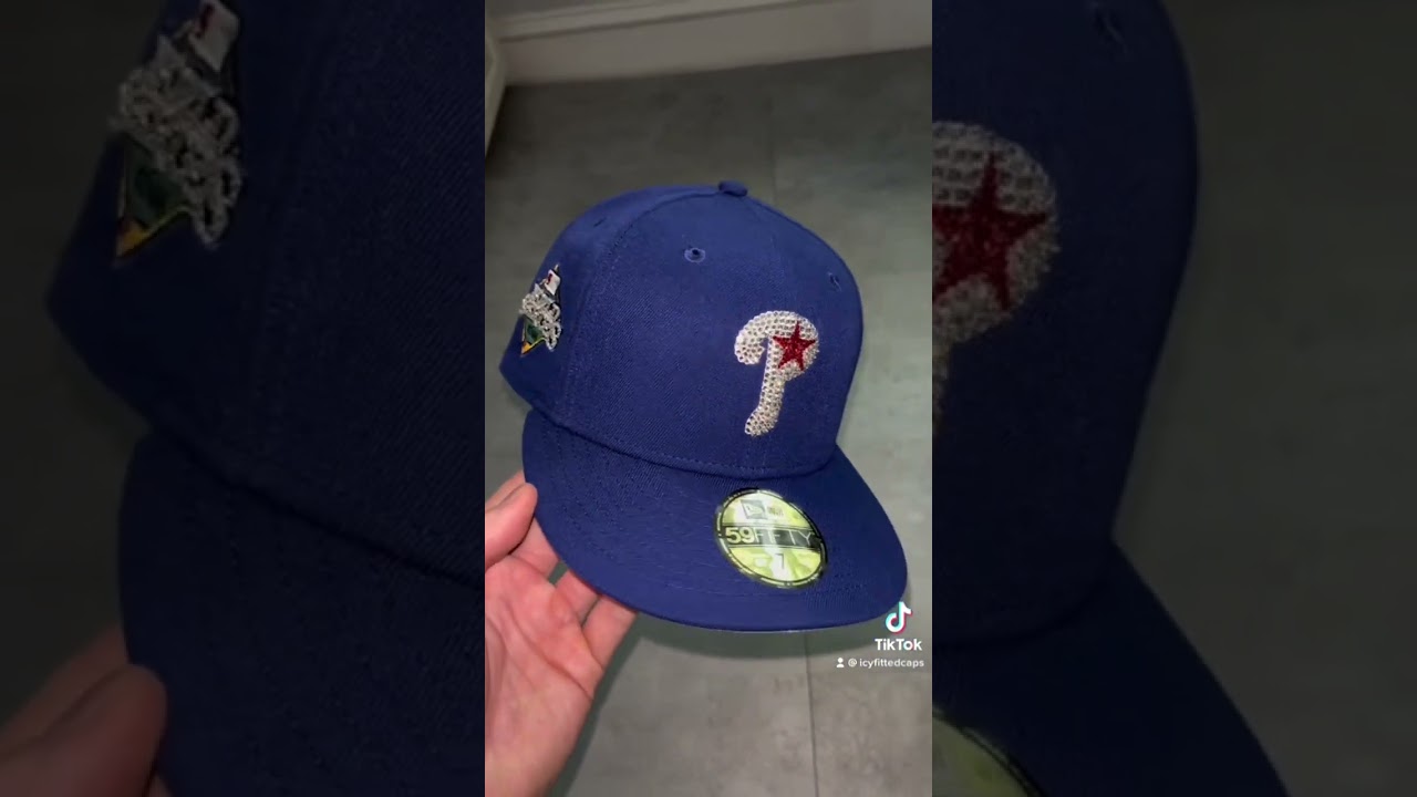 Iced out Phillies fitted hat with swarovski rhinestones