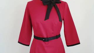 1950's inspired pencil dress in wine red with black details