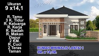 Modern House 9x 14,1  3 K. Tidur. Desain Rumah Minimalis Lantai 1