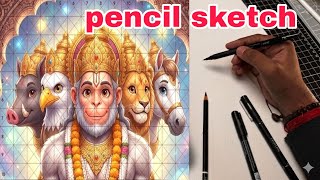 Panchmukhi Hanuman Ji ki drawing ,with pencil sketch hand pencil colour tutorial part 1 🔥