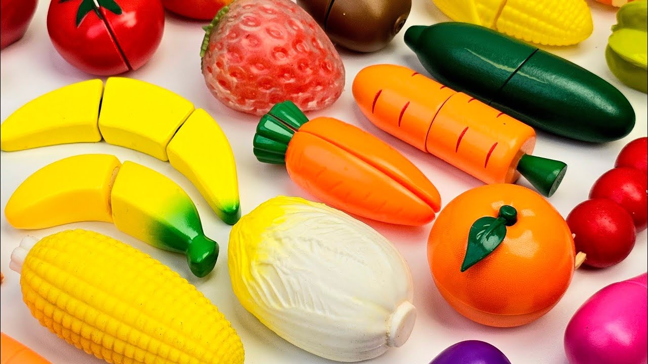 Asmr 野菜や果物をカットした木のおもちゃセット！オレンジ、バナナ