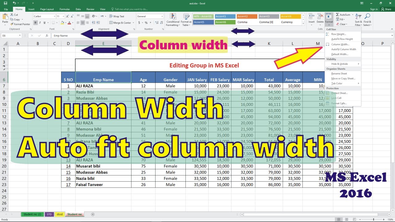 How to Auto Fit Column In Excel Urdu || Auto Fit to Column width in ...