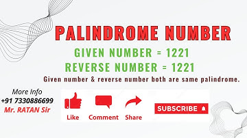 Java Number Programs ||  PALINDROME NUMBER || Ratan Sir || Like Comment Subscribe || 7330886699