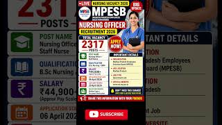 MPESB Nursing Officer Recruitment 2026#nursingofficeronline
