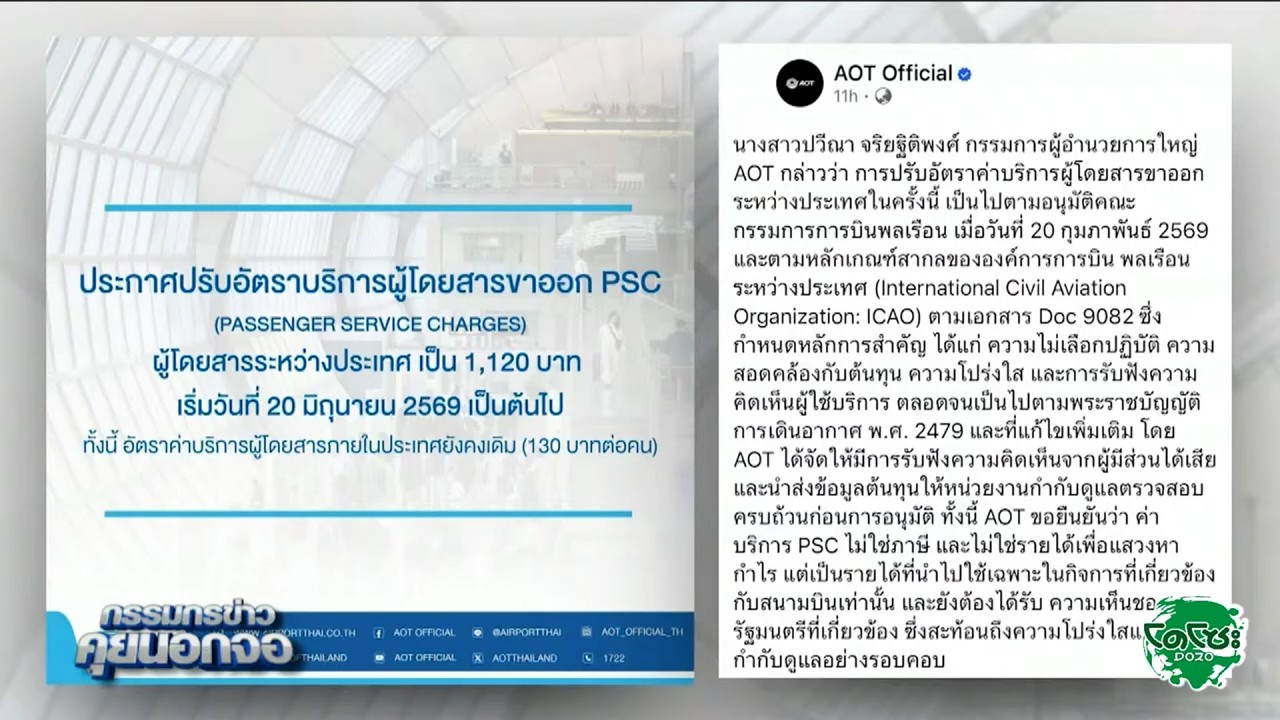 AOT ประกาศปรับอัตราค่าบริการ ผู้โดยสารขาออก ‘ระหว่างประเทศ’ ใหม่ เป็น 1,120 บาท