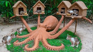 Rescue Cats And Build Cat House In Tree House Style With Octopus Stair