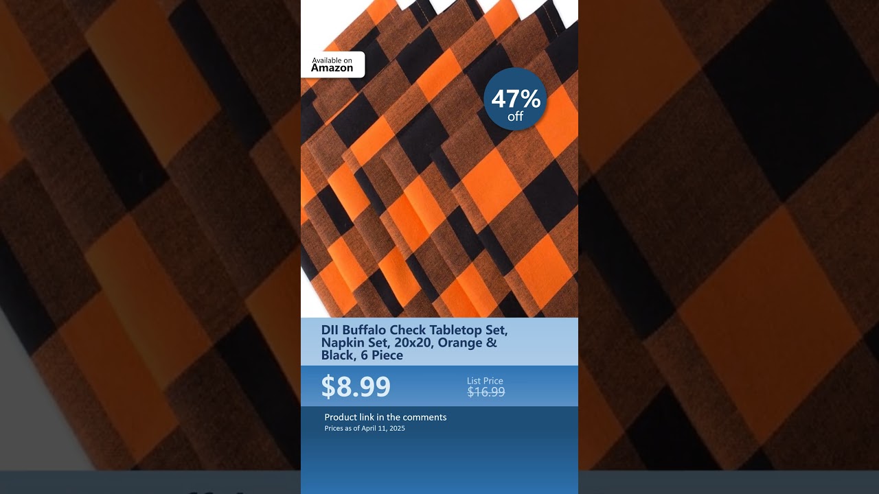 DII Buffalo Check Tabletop Set, Napkin Set, 20x20, Orange & Black, 6 Piece