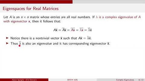 MATH 3191: Relation Between Eigenspaces for a Pair of Complex Conjugate Eigenvalues