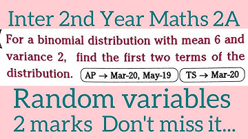 Binomial distribution with mean 6  and variance 2,find the first two terms @maths naresh eclass
