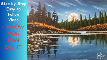Learn How to Paint A Moon Reflection Over Water #565