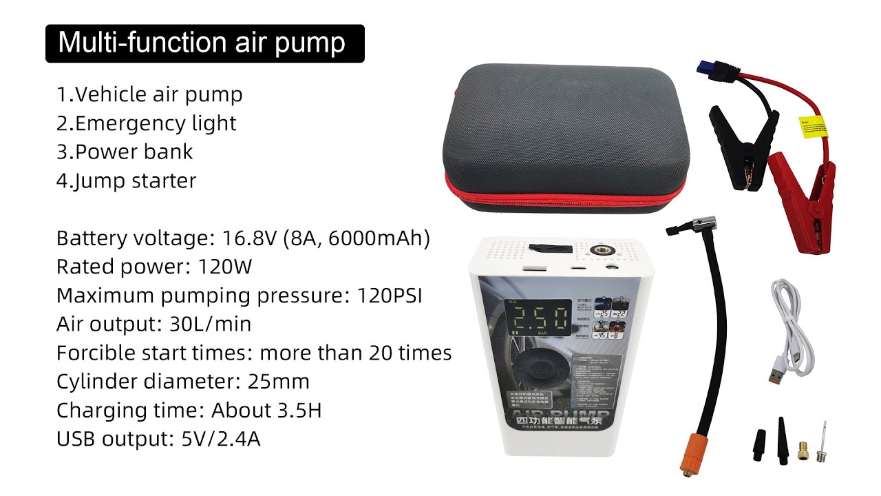 VERTAK 4in1 Portable Multi-function vehicle air pump & Emergency light & Power supply & Jump starter