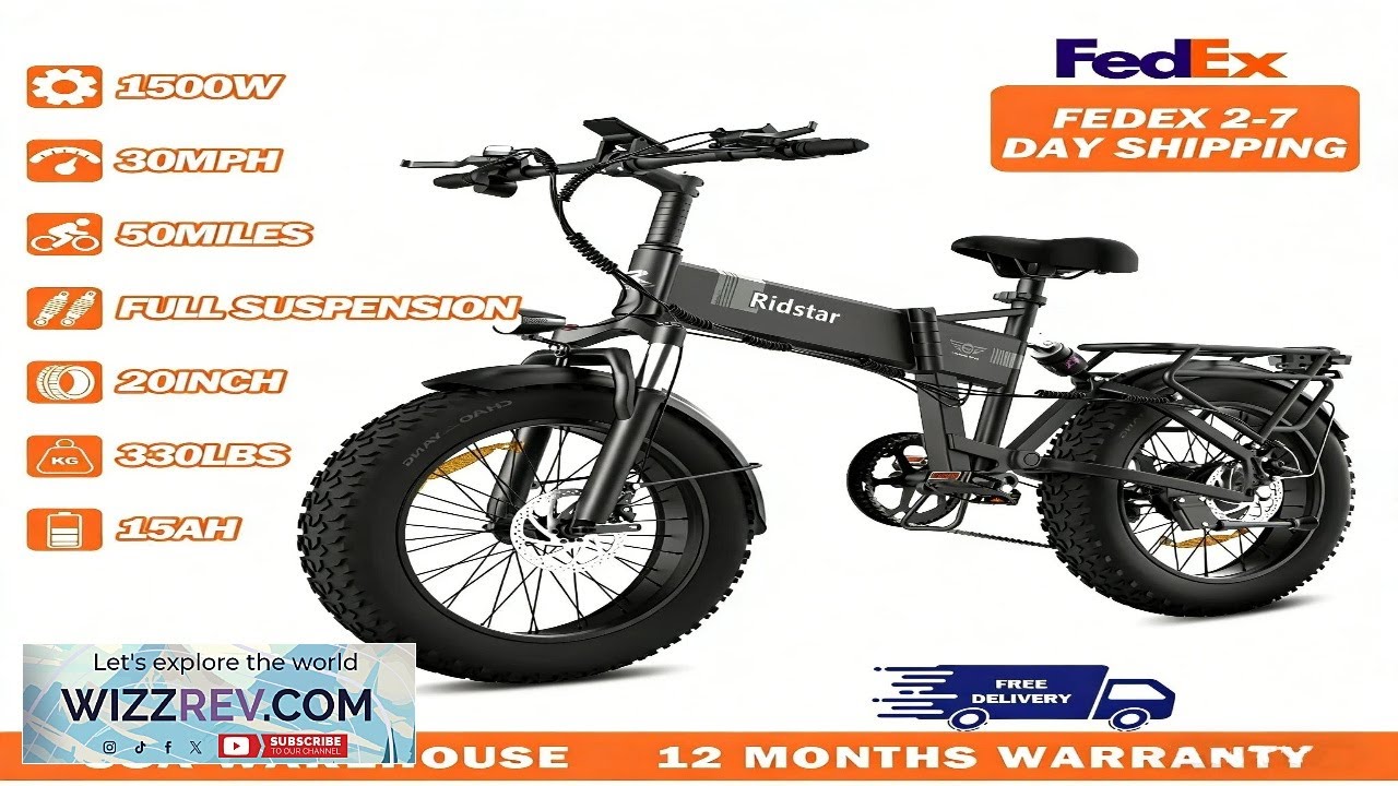 Ridstar Folding Electric Bike for Adults 1500W 48V 15AH 30MPH 50Miles 20"