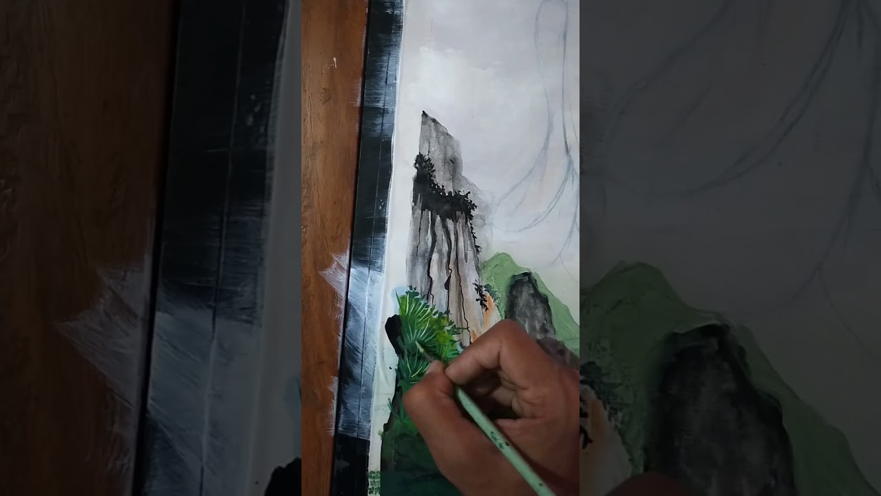 Lord Buddha in a green landscape forest painting for idea | Acrylic painting tutorial for beginners