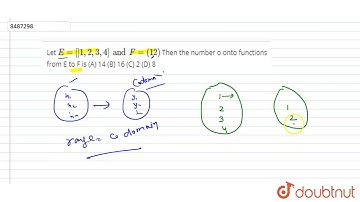 Let `E=[]1,2,3,4] and F=(12)` Then the number o onto functions from E to F is (A) 14 (B) 16 (C) 2