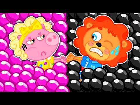 Masha and Leopold. Black balls vs. purple ones - Cartoon for kids - Lion Family in Russian