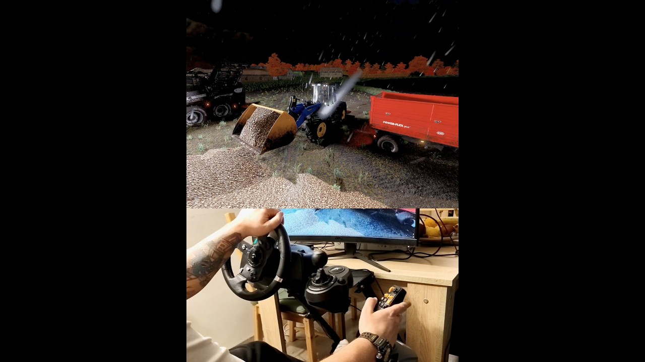 New Holland W190D загружает картофель. Руль Thrustmaster Farmstick 