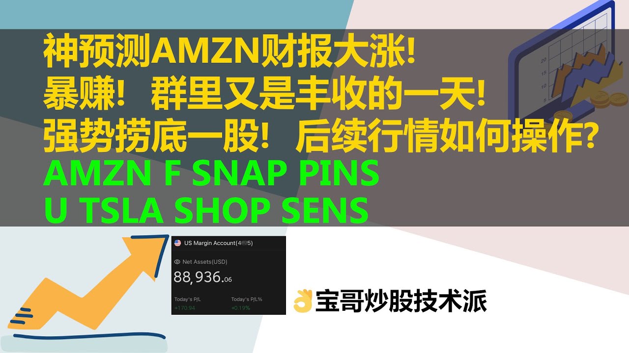 神预测AMZN财报大涨！暴赚！群里又是丰收的一天！强势捞底一股！美股后续行情如何操作？AMZN F SNAP PINSU TSLA SHOP  SENS！02032022