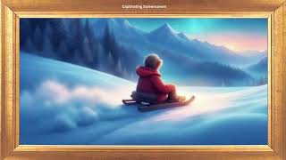 Person is Sledding Down a Snowy Hill | Winter Background | Gold Framed Art | No Sound screenshot 5