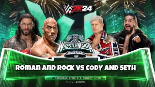 WWE 2K24 : Roman Reigns And The Rock Vs Cody Rhodes And Seth Rollins