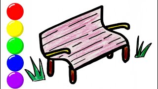 How To Draw a Cute Garden Bench | Bolalar uchun yoqimli bog 'skameykasini rasm chizish