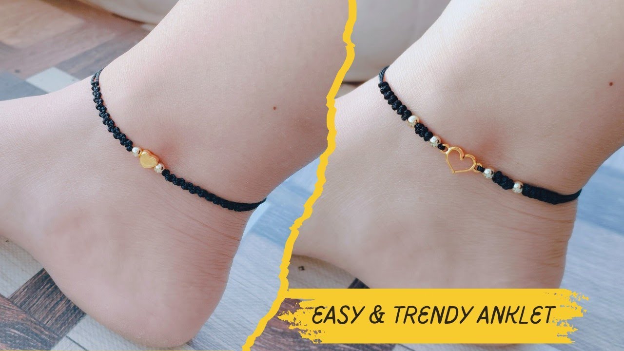 2 Stylish Handmade Black Thread Anklet | Easy & Trendy Anklet Making ...