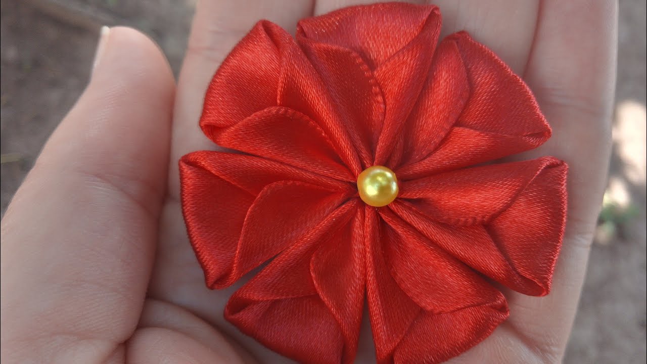 Flower with satin ribbon 🌺 - YouTube